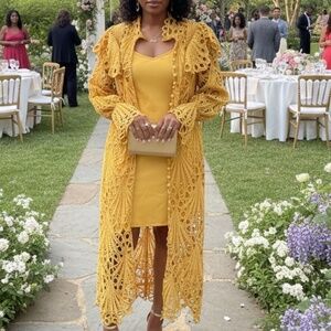 A374  Nancy Gold Lace Duster Timeless Glam  Elegant Statement Piece  NWT  S